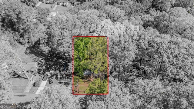 bird's eye view featuring a view of trees