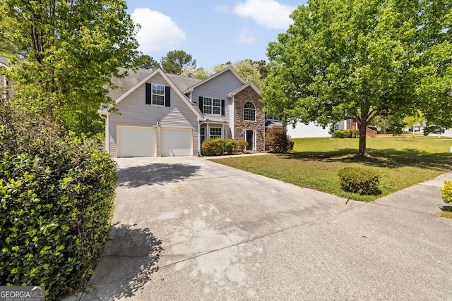 3571 Oakshire Way SE, Atlanta, GA 30354 - view of front facade with an attached garage, driveway, and a front lawn