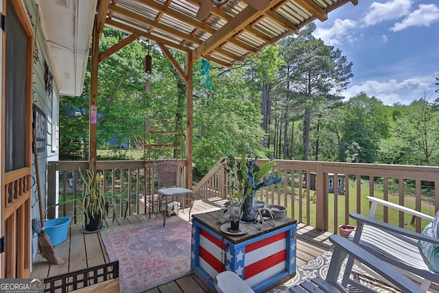 2675 Dacula Ridge Dr, Dacula, GA 30019 - wooden terrace with a wooded view and a lawn