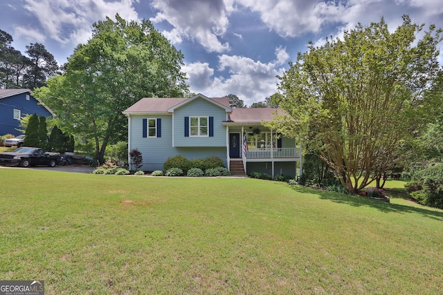 2675 Dacula Ridge Dr, Dacula, GA 30019 - split level home featuring covered porch, a front yard, and stairway
