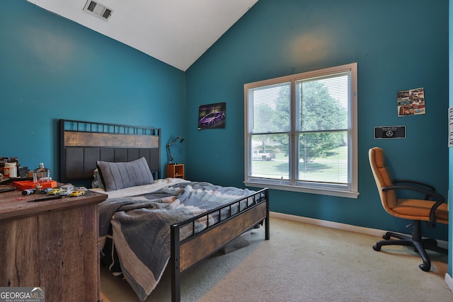 2675 Dacula Ridge Dr, Dacula, GA 30019 - carpeted bedroom with high vaulted ceiling and baseboards