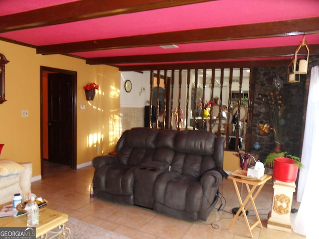 4213 Janice Dr, Atlanta, GA 30337 - tiled living area featuring beamed ceiling