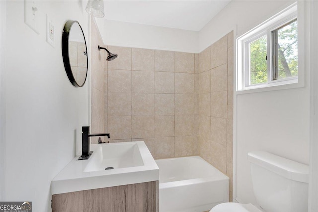 full bathroom with vanity, toilet, and bathing tub / shower combination