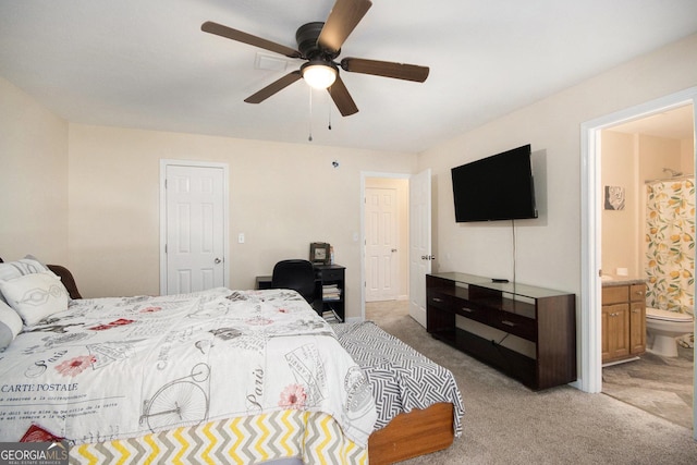 286 Opal St, Luthersville, GA 30251 - bedroom featuring ensuite bathroom, ceiling fan, and light carpet