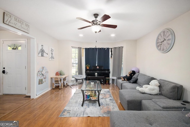 286 Opal St, Luthersville, GA 30251 - living area featuring baseboards, recessed lighting, ceiling fan, and wood finished floors