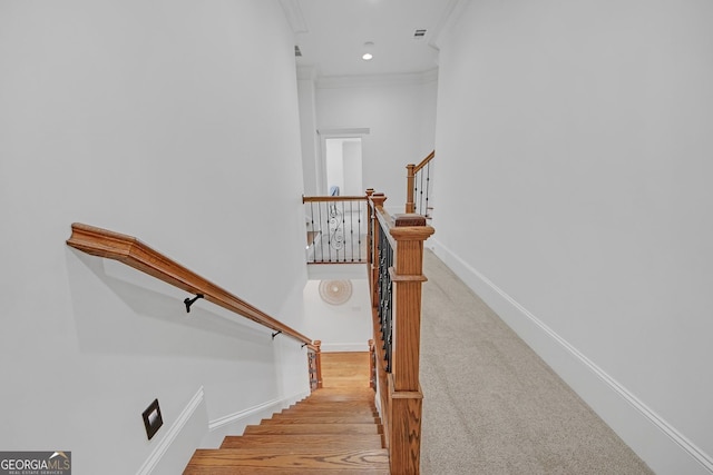 866 Coopers Ridge Path SW, Grayson, GA 30017 - staircase featuring crown molding, baseboards, and recessed lighting