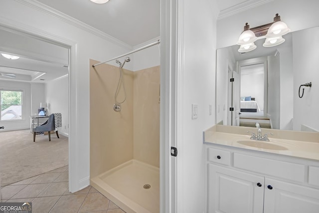 866 Coopers Ridge Path SW, Grayson, GA 30017 - full bathroom with ensuite bathroom, crown molding, a shower, vanity, and tile patterned flooring