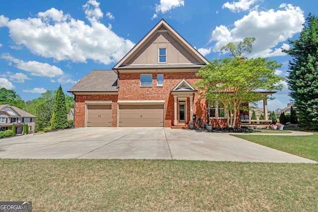866 Coopers Ridge Path SW, Grayson, GA 30017 - view of front of house featuring brick siding, driveway, a front yard, and a garage