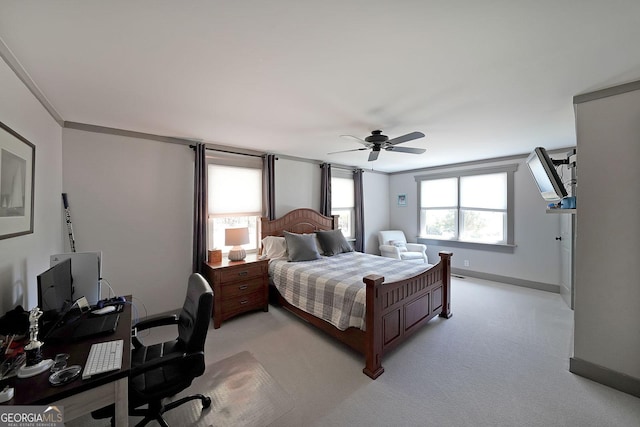 16080 Freemanville Rd, Alpharetta, GA 30004 - bedroom featuring light carpet, baseboards, an office area, and ceiling fan
