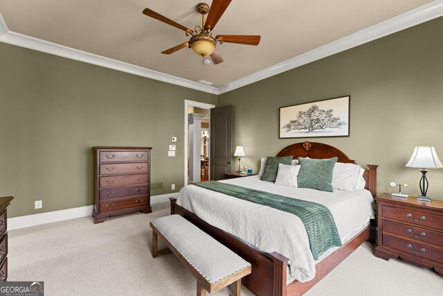 176 Stamp Mill Ln, Dahlonega, GA 30533 - carpeted bedroom with ornamental molding, baseboards, and a ceiling fan