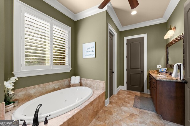 176 Stamp Mill Ln, Dahlonega, GA 30533 - full bath with plenty of natural light, ceiling fan, ornamental molding, and a tub with jets