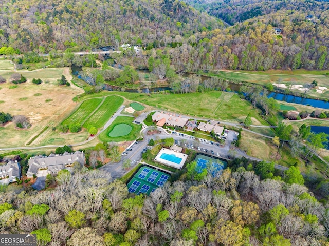 176 Stamp Mill Ln, Dahlonega, GA 30533 - drone / aerial view featuring a water view and a wooded view