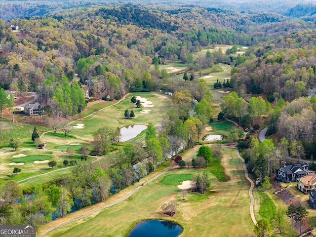 176 Stamp Mill Ln, Dahlonega, GA 30533 - birds eye view of property featuring a wooded view, view of golf course, and a water view