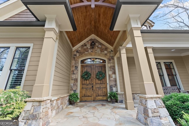 176 Stamp Mill Ln, Dahlonega, GA 30533 - entrance to property featuring a porch and stone siding