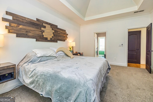 208 Jasmine Ln, Lagrange, GA 30241 - carpeted bedroom featuring vaulted ceiling, visible vents, and baseboards