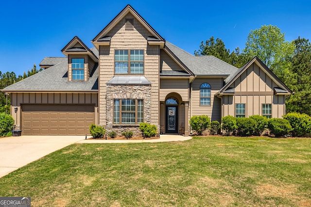 208 Jasmine Ln, Lagrange, GA 30241 - craftsman-style home with driveway, board and batten siding, a shingled roof, an attached garage, and a front yard