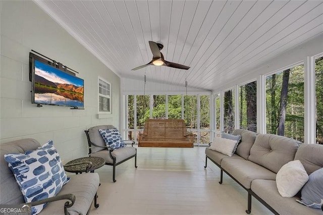 934 Pine Cir, Woodstock, GA 30189 - sunroom featuring a ceiling fan and an outdoor hangout area