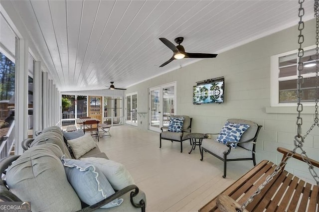 934 Pine Cir, Woodstock, GA 30189 - sunroom with an outdoor living space, french doors, and ceiling fan