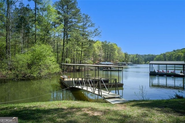 934 Pine Cir, Woodstock, GA 30189 - dock area with a forest view and a water view