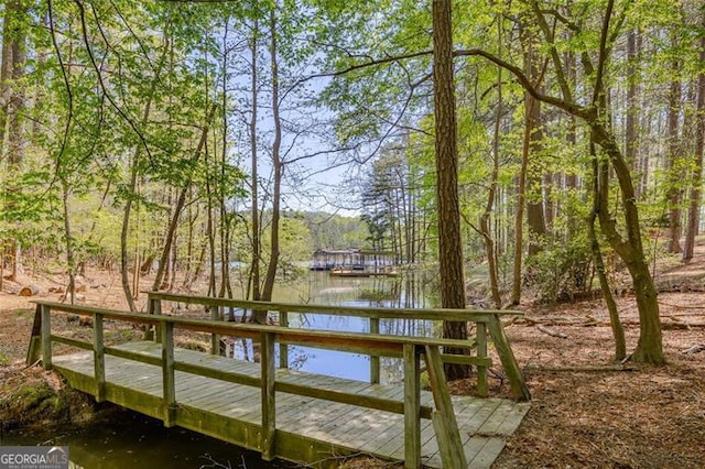 934 Pine Cir, Woodstock, GA 30189 - view of dock with a water view and a view of trees
