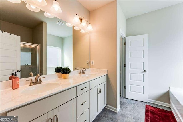 2316 Hastings Manor Ln, Hampton, GA 30228 - full bathroom featuring baseboards, double vanity, a sink, and visible vents