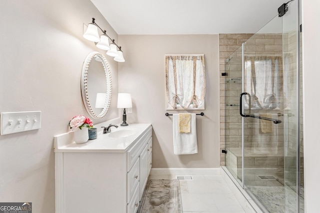 2209 Ridge Rd, Hartwell, GA 30643 - full bathroom with vanity, a shower stall, and marble look tiles
