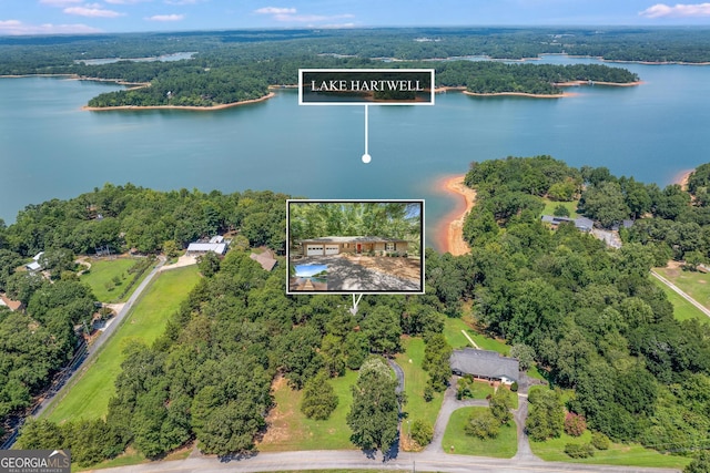 2209 Ridge Rd, Hartwell, GA 30643 - aerial view of property and surrounding area featuring property boundaries highlighted and a large body of water
