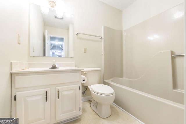 2237 W Elm St, Wrightsville, GA 31096 - full bathroom with toilet, shower / bathtub combination, visible vents, baseboards, and vanity