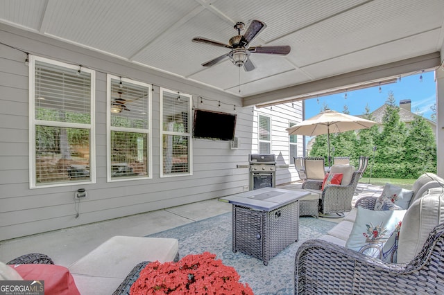 185 Discovery Lake Dr, Fayetteville, GA 30215 - view of patio / terrace featuring outdoor lounge area, a grill, and ceiling fan