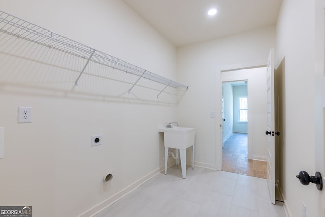 8415 Beryl Overlook, Gainesville, GA 30506 - laundry room featuring electric dryer hookup, baseboards, and recessed lighting