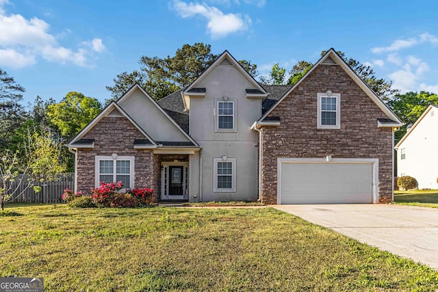 113 Highgrove Pl, Mcdonough, GA 30253 - view of front of property featuring driveway, fence, a garage, stucco siding, and stone siding