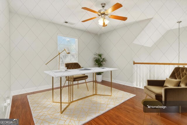 113 Highgrove Pl, Mcdonough, GA 30253 - office area with ceiling fan, baseboards, and wood finished floors