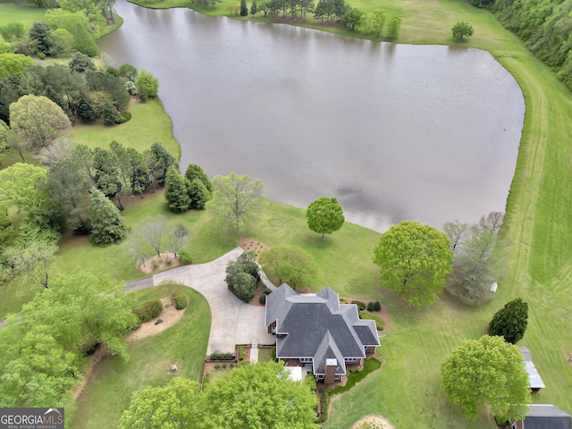 drone / aerial view featuring a water view