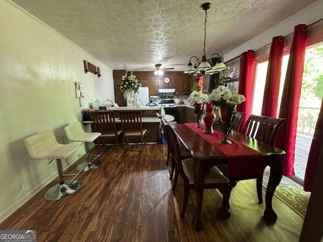 6695 Cedar Hurst Trl, Atlanta, GA 30349 - dining space with plenty of natural light, dark wood-type flooring, a notable chandelier, and a textured ceiling