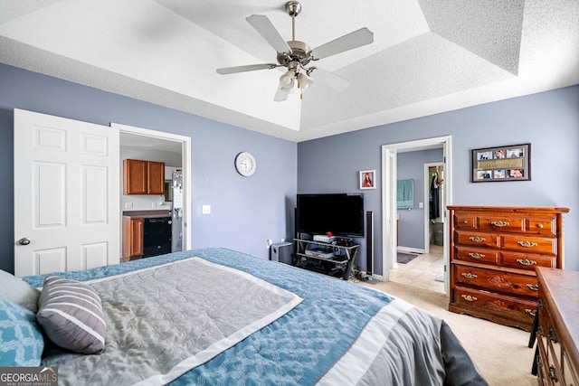 33 Blue Springs Way, Dallas, GA 30157 - bedroom with light carpet, multiple windows, ceiling fan, and a raised ceiling