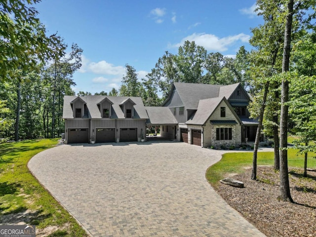 1472 Grizzle Rd, Dawsonville, GA 30534 - view of front of property with stone siding, a front lawn, and decorative driveway