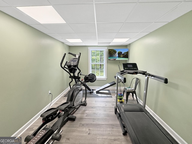150 Fauna Meadows Dr, Newnan, GA 30263 - workout area featuring wood finished floors and a drop ceiling