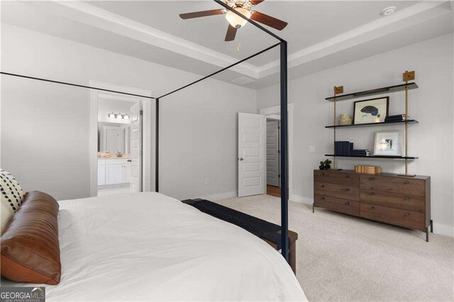 4038 Andover Cir, Mcdonough, GA 30252 - bedroom featuring a raised ceiling, ensuite bathroom, baseboards, and carpet floors