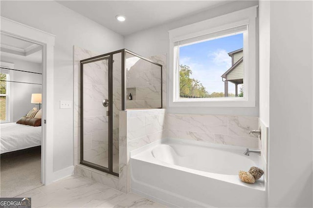 4038 Andover Cir, Mcdonough, GA 30252 - full bath featuring plenty of natural light, connected bathroom, and a stall shower