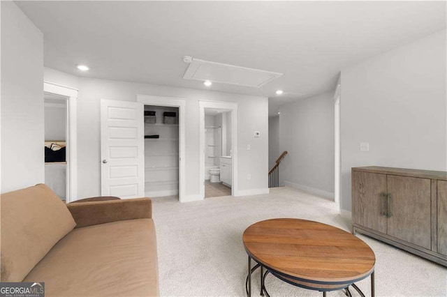 4038 Andover Cir, Mcdonough, GA 30252 - interior space featuring recessed lighting, an upstairs landing, light colored carpet, and attic access
