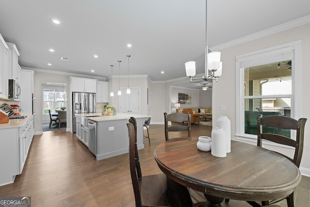 3087 Mountain Shadow Way, Marietta, GA 30064 - dining area featuring recessed lighting, a notable chandelier, baseboards, and ornamental molding