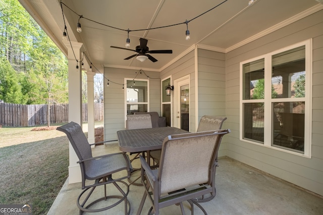 3087 Mountain Shadow Way, Marietta, GA 30064 - view of patio featuring outdoor dining area, fence, and a ceiling fan
