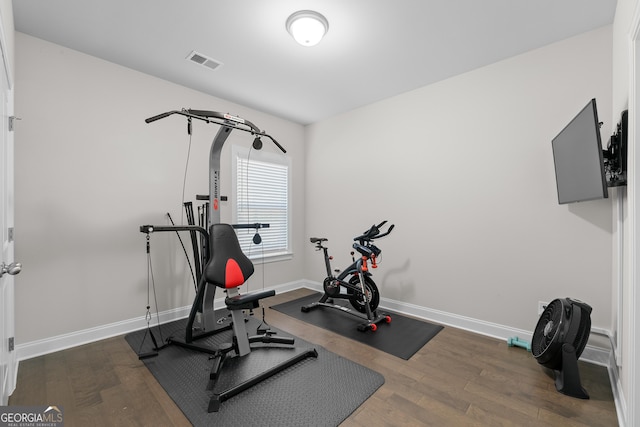 3087 Mountain Shadow Way, Marietta, GA 30064 - workout area with baseboards, wood finished floors, and visible vents