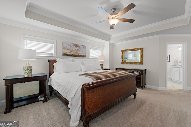 3087 Mountain Shadow Way, Marietta, GA 30064 - bedroom with a tray ceiling, ornamental molding, light colored carpet, and multiple windows