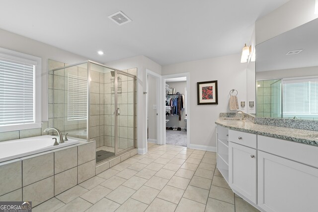 3087 Mountain Shadow Way, Marietta, GA 30064 - bathroom with a shower stall, visible vents, tile patterned flooring, and a healthy amount of sunlight