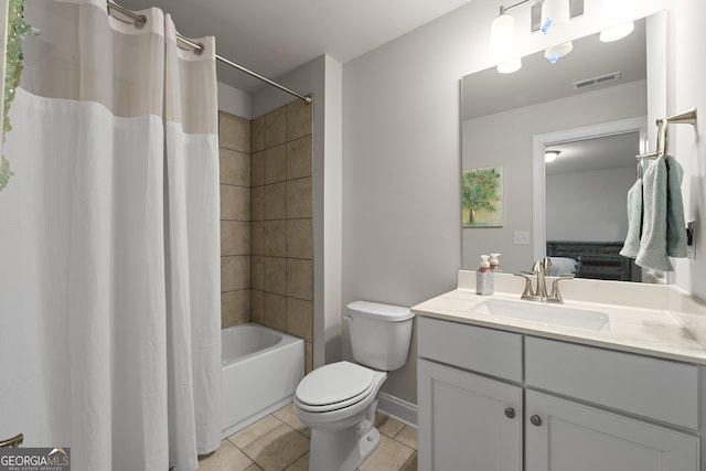 3087 Mountain Shadow Way, Marietta, GA 30064 - full bathroom with tile patterned floors, shower / bath combo, toilet, visible vents, and vanity