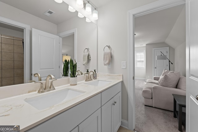 3087 Mountain Shadow Way, Marietta, GA 30064 - bathroom with double vanity, visible vents, baseboards, and a sink