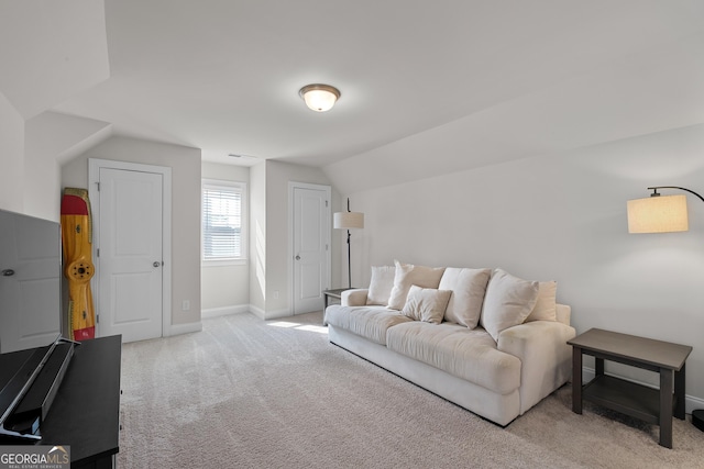 3087 Mountain Shadow Way, Marietta, GA 30064 - living room featuring carpet floors, lofted ceiling, and baseboards