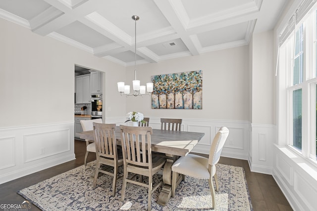 3087 Mountain Shadow Way, Marietta, GA 30064 - dining space featuring coffered ceiling, beam ceiling, and a wealth of natural light