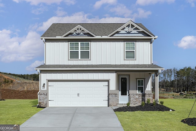 383 Cantrell Dr, Dallas, GA 30157 - craftsman inspired home with driveway, board and batten siding, a front yard, and an attached garage